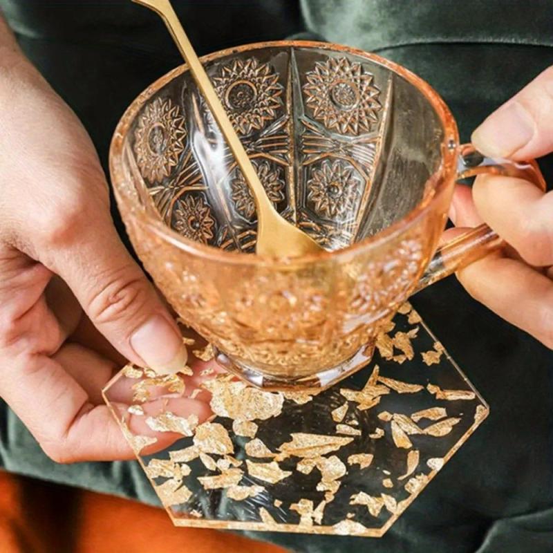 6pcs Golden Foil Heat Resistant Acrylic Coasters