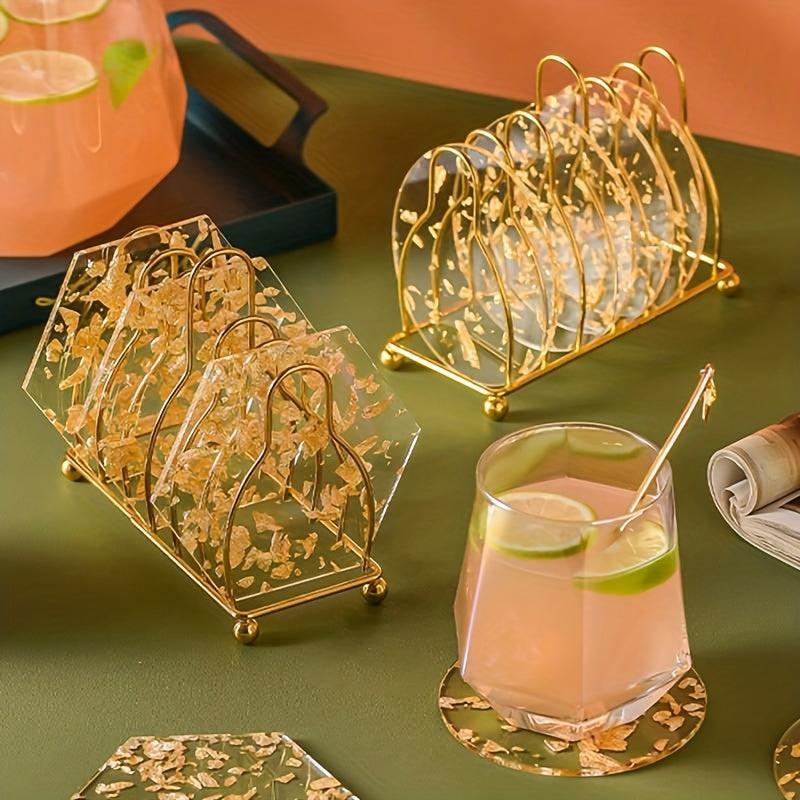 6pcs Golden Foil Heat Resistant Acrylic Coasters