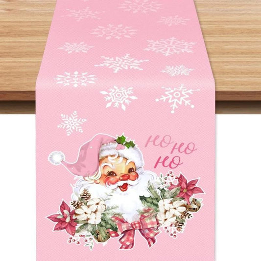 Pink Xmas Table Runner Santa Claus Snowflake Pattern