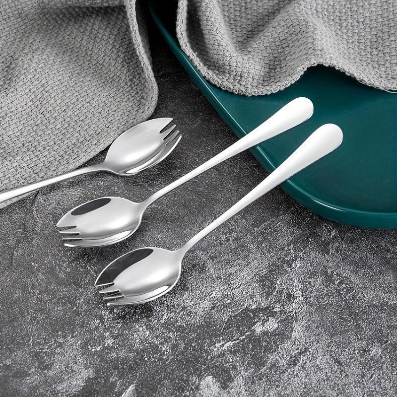 4PCS Stainless Steel Spork Salad Spoon Fork Honey Dessert Ice Cream Scoop Fork