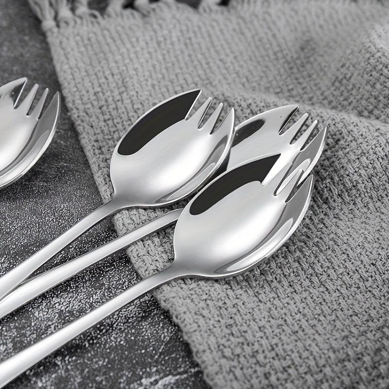 4PCS Stainless Steel Spork Salad Spoon Fork Honey Dessert Ice Cream Scoop Fork
