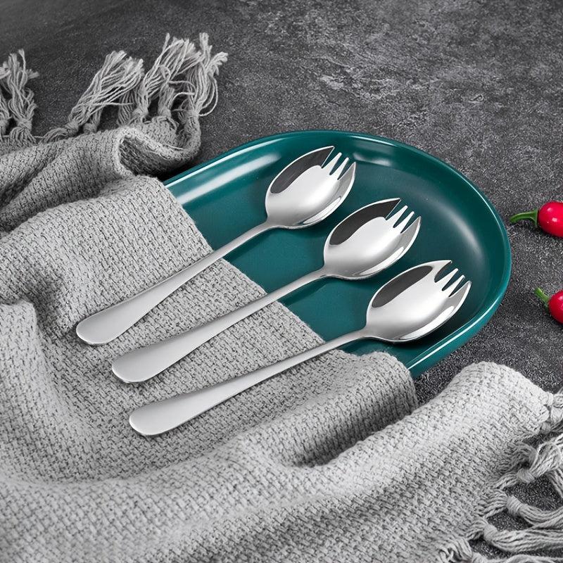 4PCS Stainless Steel Spork Salad Spoon Fork Honey Dessert Ice Cream Scoop Fork