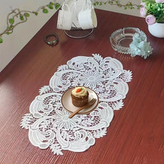 Lace Embroidered Oval Table Runner Fabric Coaster Ins Style Coffee Table Mat