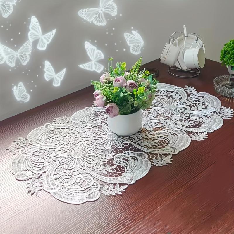Lace Embroidered Oval Table Runner Fabric Coaster Ins Style Coffee Table Mat