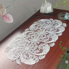 Lace Embroidered Oval Table Runner Fabric Coaster Ins Style Coffee Table Mat