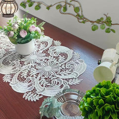 Lace Embroidered Oval Table Runner Fabric Coaster Ins Style Coffee Table Mat