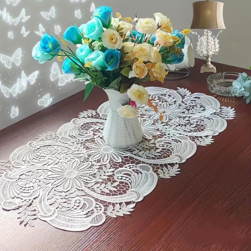 Lace Embroidered Oval Table Runner Fabric Coaster Ins Style Coffee Table Mat