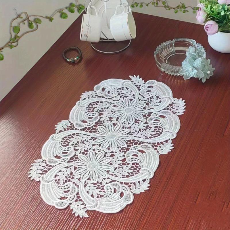 Lace Embroidered Oval Table Runner Fabric Coaster Ins Style Coffee Table Mat