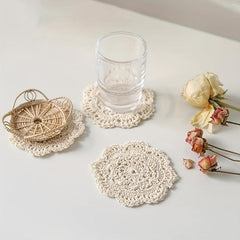 1pc Retro Lace Crochet Coaster Flower Thread Trivet Mat Coffee Cup Coaster