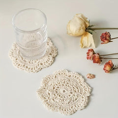 1pc Retro Lace Crochet Coaster Flower Thread Trivet Mat Coffee Cup Coaster