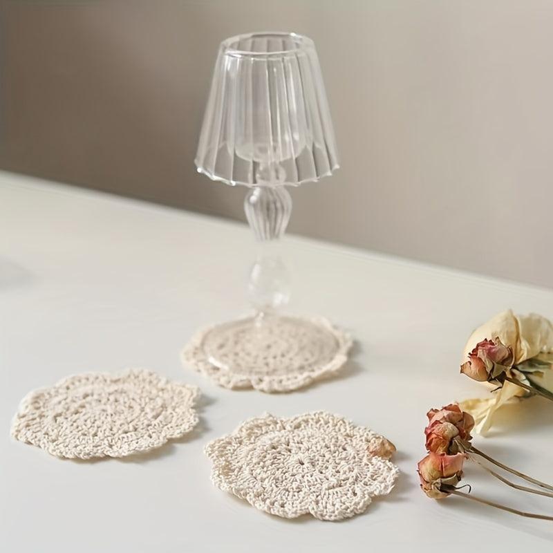 1pc Retro Lace Crochet Coaster Flower Thread Trivet Mat Coffee Cup Coaster