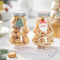 2pcs Christmas Candy Jar Tree Shape Biscuits Bottle Plastic Christmas Sweet Jars