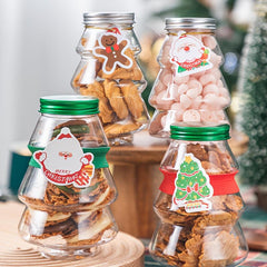 2pcs Christmas Candy Jar Tree Shape Biscuits Bottle Plastic Christmas Sweet Jars