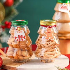 2pcs Christmas Candy Jar Tree Shape Biscuits Bottle Plastic Christmas Sweet Jars