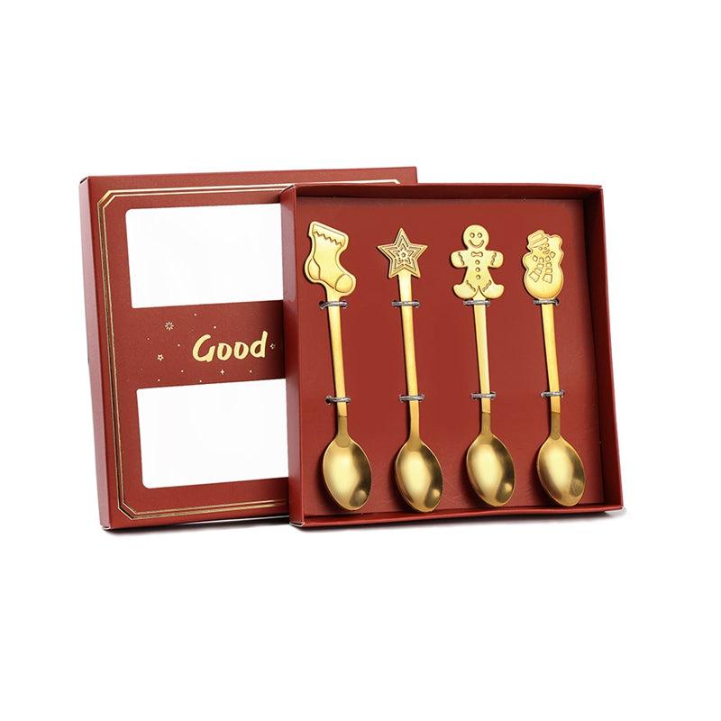 4pcs Christmas Cutlery Set Stainless Steel Coffee Spoon Mug Spoon