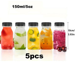 5pcs Clear Plastic Juice Bottles Leak Proof Large Capacity Beverage Containers