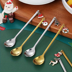 6PCS Christmas Spoon Set Coffee Dessert Cake Golden Silvery