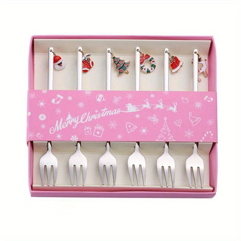6PCS Christmas Spoon Set Coffee Dessert Cake Golden Silvery