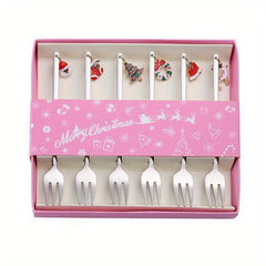 6PCS Christmas Spoon Set Coffee Dessert Cake Golden Silvery