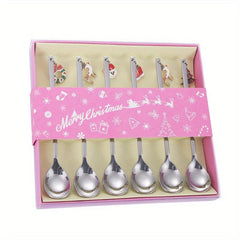 6PCS Christmas Spoon Set Coffee Dessert Cake Golden Silvery