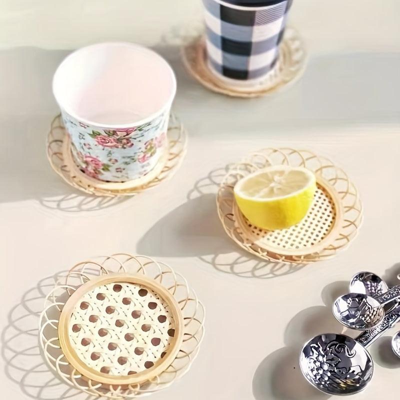 Boho Retro Flower Coaster Woven Bamboo Rattan Placemats