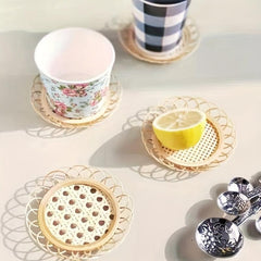 Boho Retro Flower Coaster Woven Bamboo Rattan Placemats
