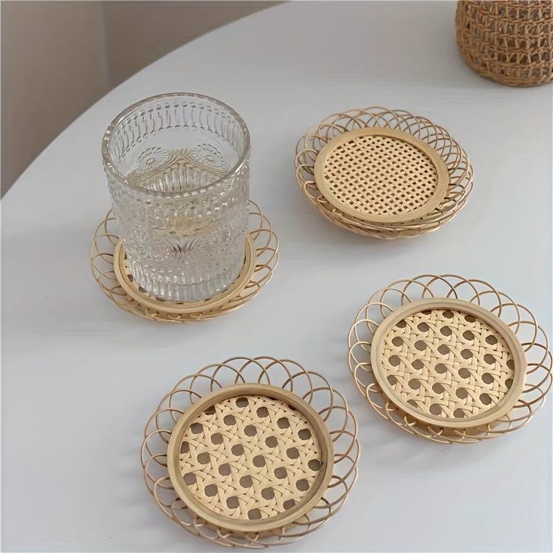 Boho Retro Flower Coaster Woven Bamboo Rattan Placemats