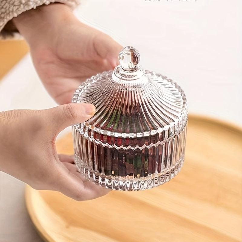 Crystal Glass Candy Cup Striped Storage Organizer Food Storage Jar
