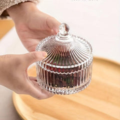 Crystal Glass Candy Cup Striped Storage Organizer Food Storage Jar