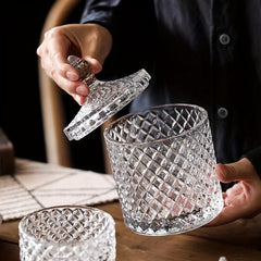 Crystal Glass Candy Cup Striped Storage Organizer Food Storage Jar