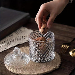 Crystal Glass Candy Cup Striped Storage Organizer Food Storage Jar