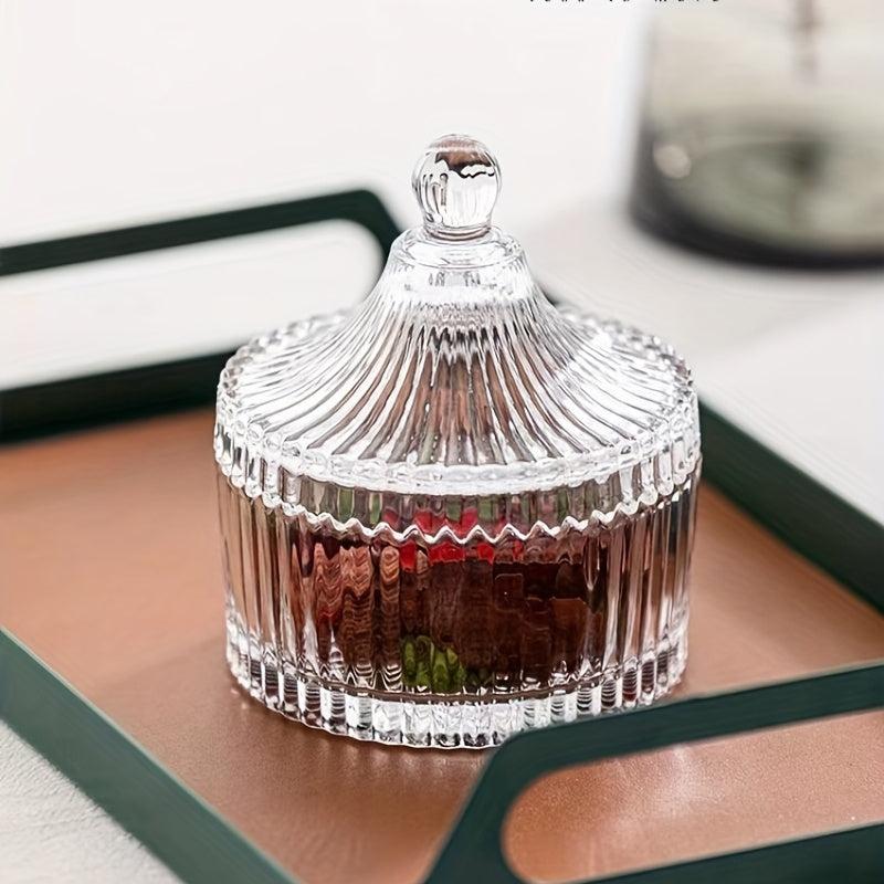 Crystal Glass Candy Cup Striped Storage Organizer Food Storage Jar