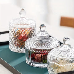Crystal Glass Candy Cup Striped Storage Organizer Food Storage Jar