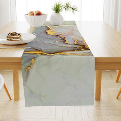 Retro Teal Burlap Marble Table Runner for Home Decor
