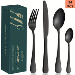 24-Piece Stainless Steel Silverware Set for 6, Mirror Polished Cutlery Utensils