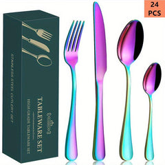 24-Piece Stainless Steel Silverware Set for 6, Mirror Polished Cutlery Utensils