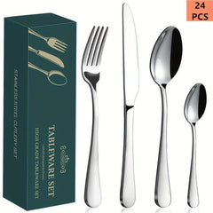 24-Piece Stainless Steel Silverware Set for 6, Mirror Polished Cutlery Utensils