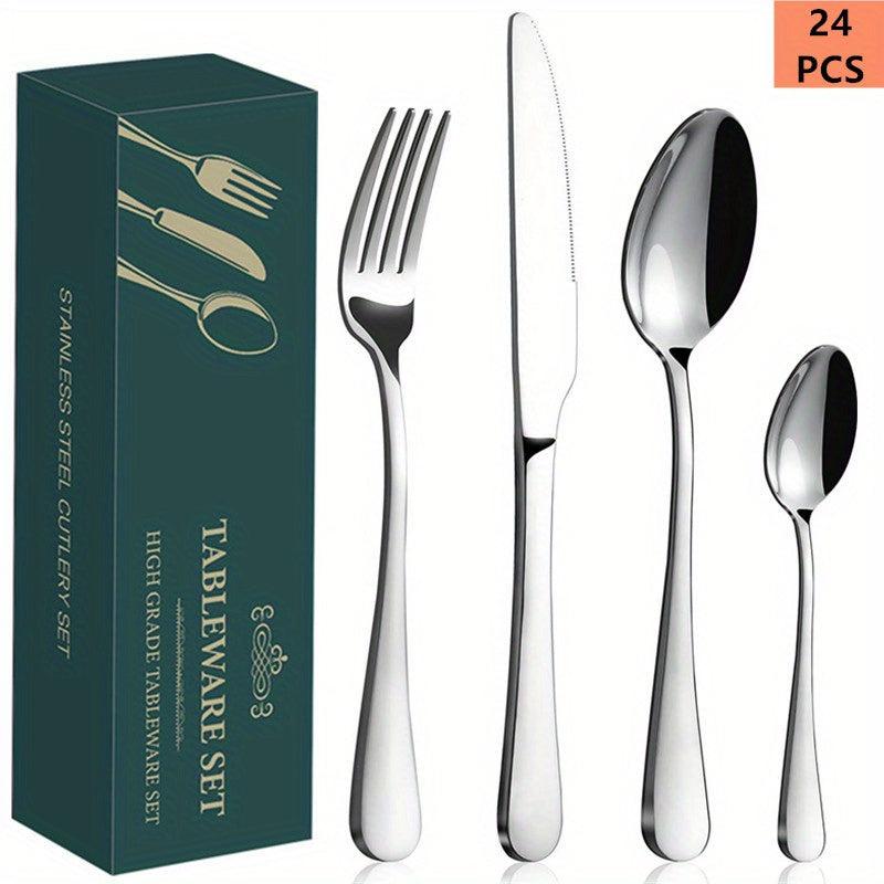 24-Piece Stainless Steel Silverware Set for 6, Mirror Polished Cutlery Utensils