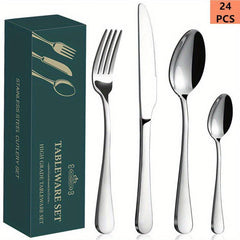 24-Piece Stainless Steel Silverware Set for 6, Mirror Polished Cutlery Utensils
