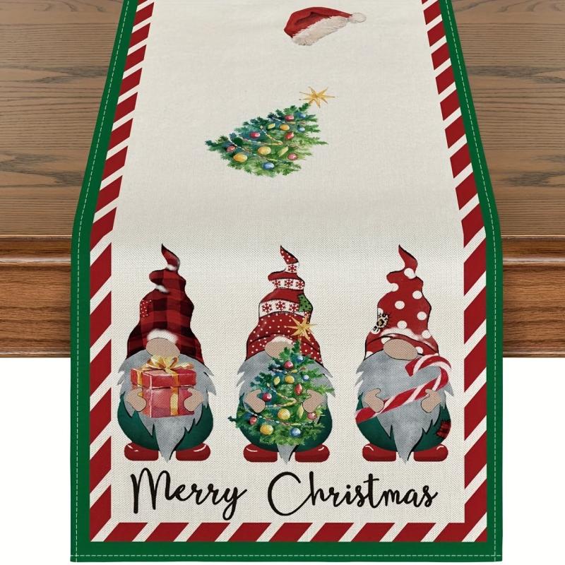 Christmas Table Runner Plaid Gnomes Candy Canes Merry Xmas K