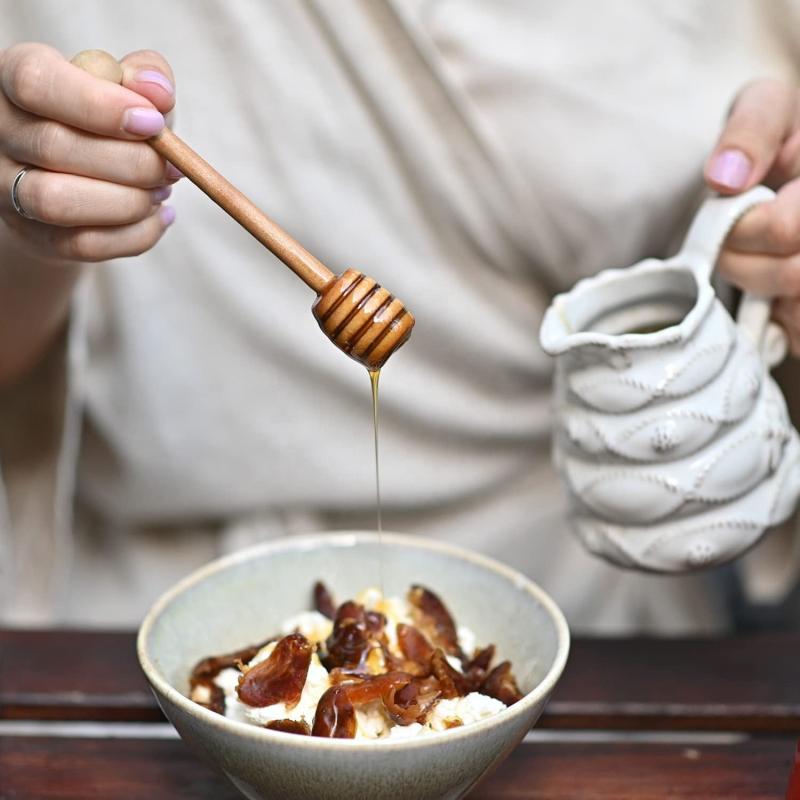 10pcs Solid Wood Honey Sticks Carved Wooden Honey Spoons Stirrers