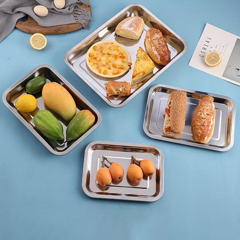 2pcs Stainless Steel Serving Plates for Restaurant Hotel Dinner