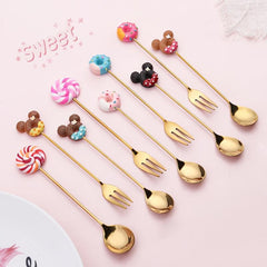 4pcs Stainless Steel Dessert Cutlery Set 2 Forks 2 Spoons Coffee Spoon