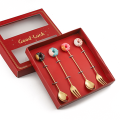 4pcs Stainless Steel Dessert Cutlery Set 2 Forks 2 Spoons Coffee Spoon