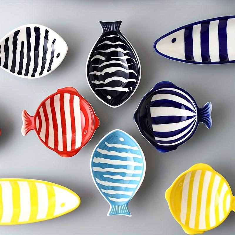 Ceramic Fish Snack Dish Hand Printed Seasoning Plate Creative Sushi Plate