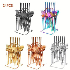 24pcs Stainless Steel Small Waist Western Cutlery Set with Rack