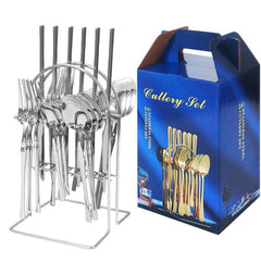 24pcs Stainless Steel Small Waist Western Cutlery Set with Rack