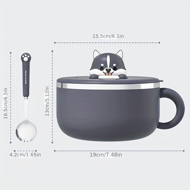 Stainless Steel Instant Noodle Bowl Large Capacity Cartoon Dog Design
