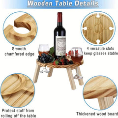 Portable Foldable Wine Table with Glass Holder for Camping