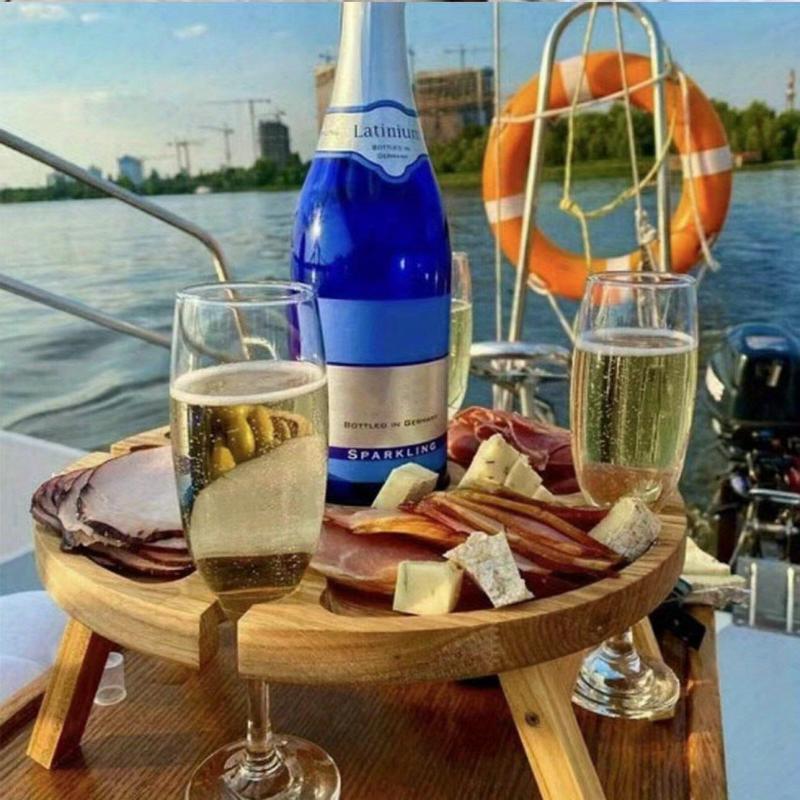 Portable Foldable Wine Table with Glass Holder for Camping